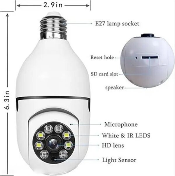 PTZ CCTV Bulb Camera 1080p Wireless